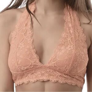Free People Intimately New! Gallon Lace Halter  Bralette in Copper Scallop Trim